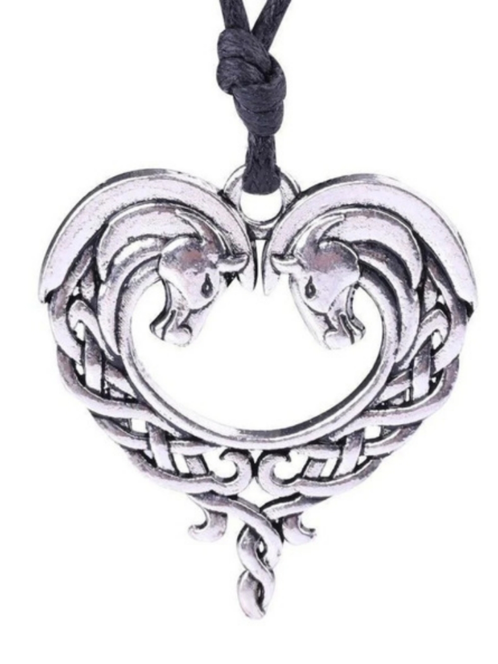 Double Horse Pendant Necklace in Silver & Black.25